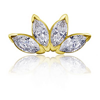 REEMPLAZO PIERCING EN ORO CON FLOR DE LOTO CON CUATRO CRISTALES