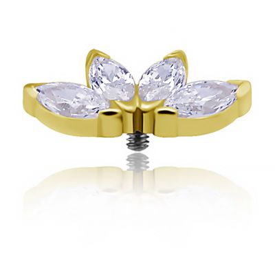 REEMPLAZO PIERCING EN ORO CON FLOR DE LOTO CON CUATRO CRISTALES