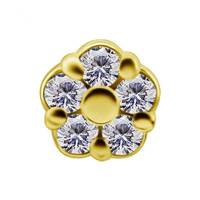 SOLID GOLD NOSE JEWELRY WITH FLOWER AND CRYSTALS