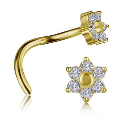 SOLID GOLD FLOWER NOSE JEWELRY WITH DIAMONDS