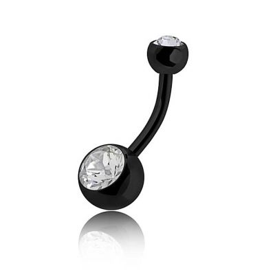 PIERCING BANANE EN ACIER NOIR AVEC CRISTAUX POUR NOMBRIL