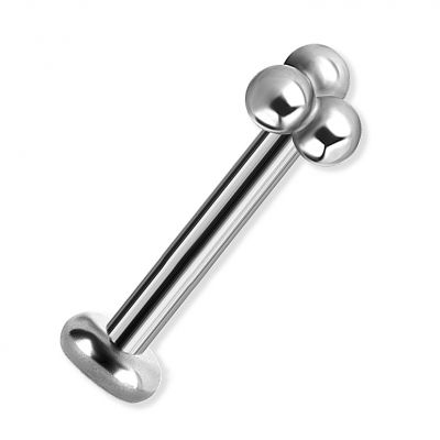 INTERNALLY THREADED LIP PIERCING WITH 3 BALLS