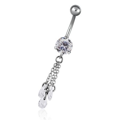 PIERCING OMBELICO CON TRE CATENE E CRISTALLI DI ZIRCONIA