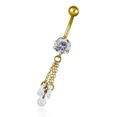 PIERCING PLACCATO ORO PER OMBELICO CON TRE CRISTALLI PENDENTI