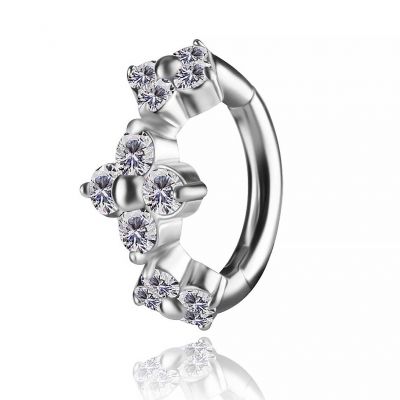 OVAL NAVEL PIERCING WITH CRYSTAL FLOWERS
