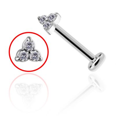 LIP PIERCING WITH A TRIO OF ZIRCONIA CRYSTALS