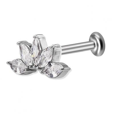 INTERNAL THREAD LABRET WITH CRYSTAL LEAVES