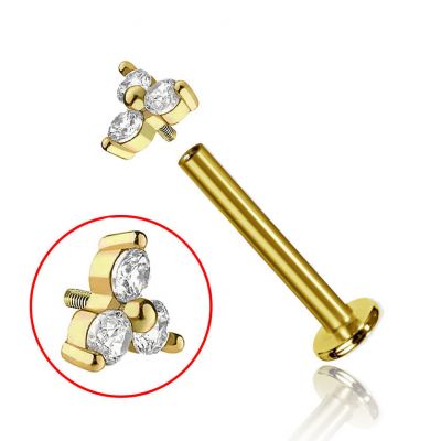 LABRET DE ORO CON HILO INTERNO Y TRINITY DE CRISTAL
