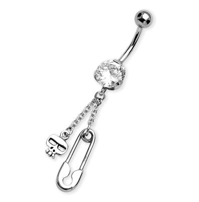 BELLY BUTTON PIERCING WITH SAFETY PIN