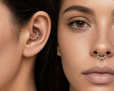 GOLD CLICKER PIERCING WITH HEART CRYSTALS