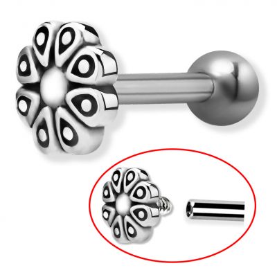 BAR WITH INTERNAL THREAD AND TRIBAL FLOWER