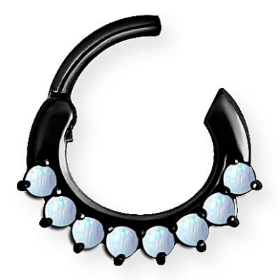 BLACK CURVED BAR SEPTUM CLICKER WITH OPALS