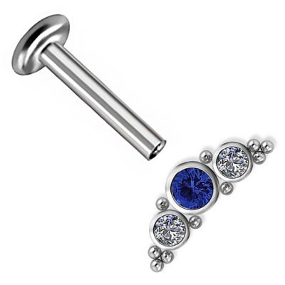 PIERCING LABRET CON UN LUNGO ACCESSORIO A TRE CRISTALLI