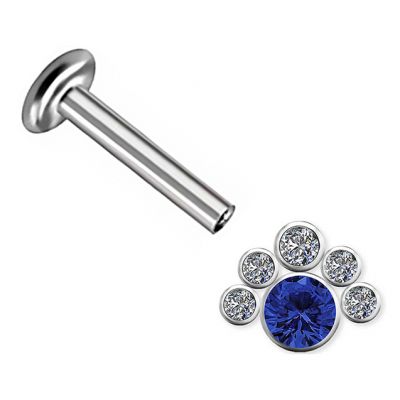 PIERCING LABRET WITH WHITE AND BLUE CRYSTAL ACCESSORY