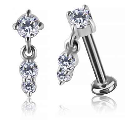 LABRET THREADLESS CON COLGANTE CON DOS CRISTALES