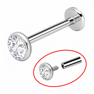 LABRET WITH INTERNAL THREAD AND FLAT CRYSTAL