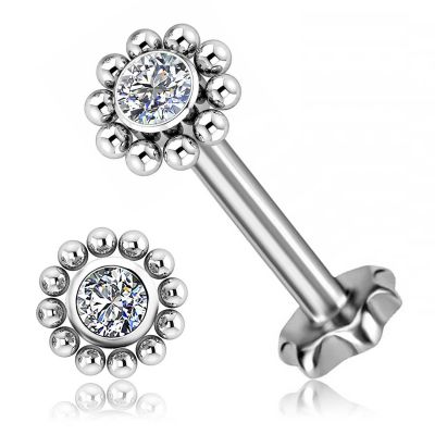 OHRRING MIT BLUMENFÖRMIGER BASIS UND PREMIUM-ZIRKONIA MIT KUGELN